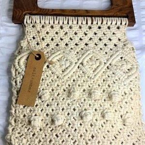 Salt+Umber Macrame/Wooden Bag